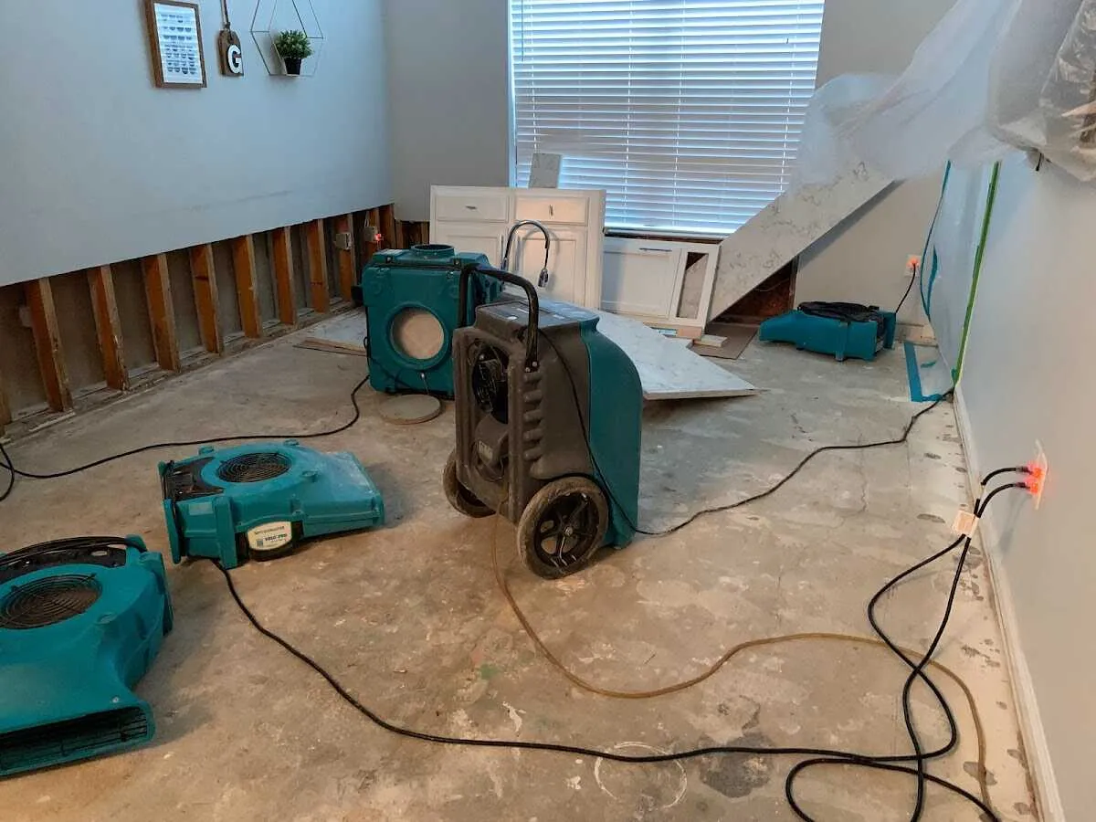 Dehumidifier in flood-cut room for Water Damage Restoration in Abington